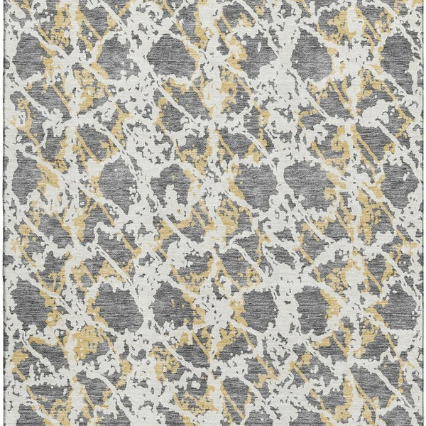 HomeRoots 9' X 12' Modern Abstract Area Rug - Gray, Gold, Ivory, Washable, Stain-Resistant & UV Protected 676649