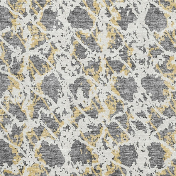 HomeRoots 10' X 14' Gray Gold and Ivory Abstract Area Rug - Washable, UV Protected, Perfect for Modern Homes! 676650