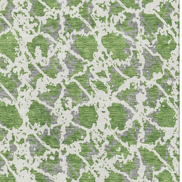 HomeRoots 5' X 8' Abstract Washable Area Rug in Green, Gray & Ivory - UV Protected, Ideal for High Traffic Areas 676652
