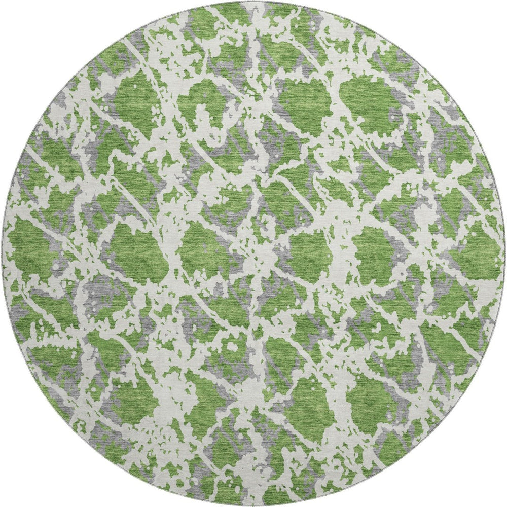 HomeRoots 8' Washable Round Rug in Green, Gray & Ivory – Modern Abstract Design with UV Protection & Stain Resistance 676653