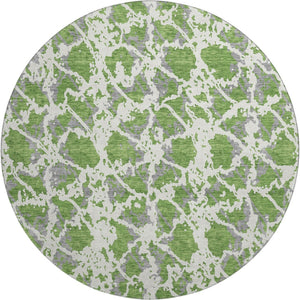 HomeRoots 8' Washable Round Rug in Green, Gray & Ivory – Modern Abstract Design with UV Protection & Stain Resistance 676653