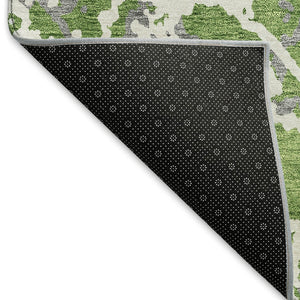 HomeRoots 8' Washable Round Rug in Green, Gray & Ivory – Modern Abstract Design with UV Protection & Stain Resistance 676653