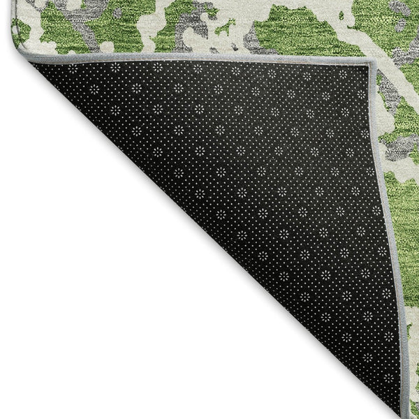 HomeRoots 8' Washable Round Rug in Green, Gray & Ivory – Modern Abstract Design with UV Protection & Stain Resistance 676653