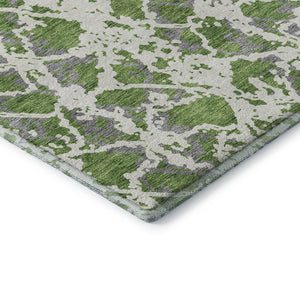 HomeRoots 8' Washable Round Rug in Green, Gray & Ivory – Modern Abstract Design with UV Protection & Stain Resistance 676653