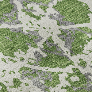 HomeRoots 8' Washable Round Rug in Green, Gray & Ivory – Modern Abstract Design with UV Protection & Stain Resistance 676653