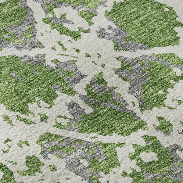 HomeRoots 8' Washable Round Rug in Green, Gray & Ivory – Modern Abstract Design with UV Protection & Stain Resistance 676653