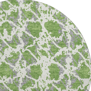 HomeRoots 8' Washable Round Rug in Green, Gray & Ivory – Modern Abstract Design with UV Protection & Stain Resistance 676653