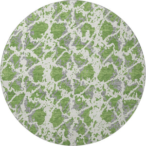 HomeRoots 8' Washable Round Rug in Green, Gray & Ivory – Modern Abstract Design with UV Protection & Stain Resistance 676653