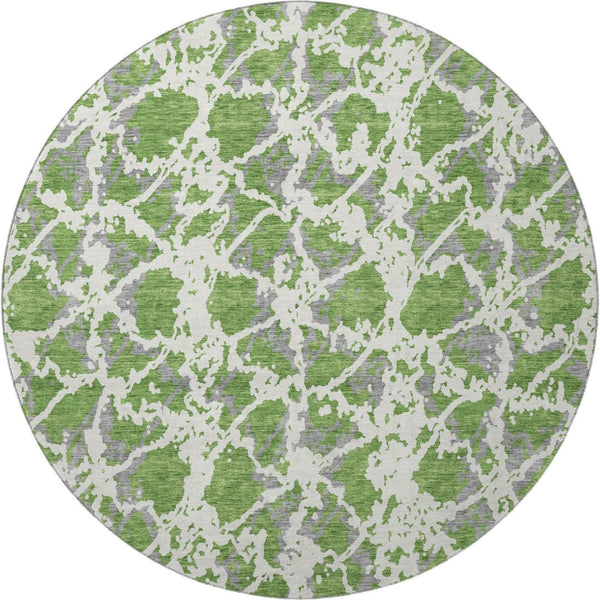 HomeRoots 8' Washable Round Rug in Green, Gray & Ivory – Modern Abstract Design with UV Protection & Stain Resistance 676653
