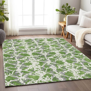 HomeRoots 8' X 10' Modern Abstract Area Rug in Green, Gray & Ivory – Durable, Washable, UV-Protected Design 676654