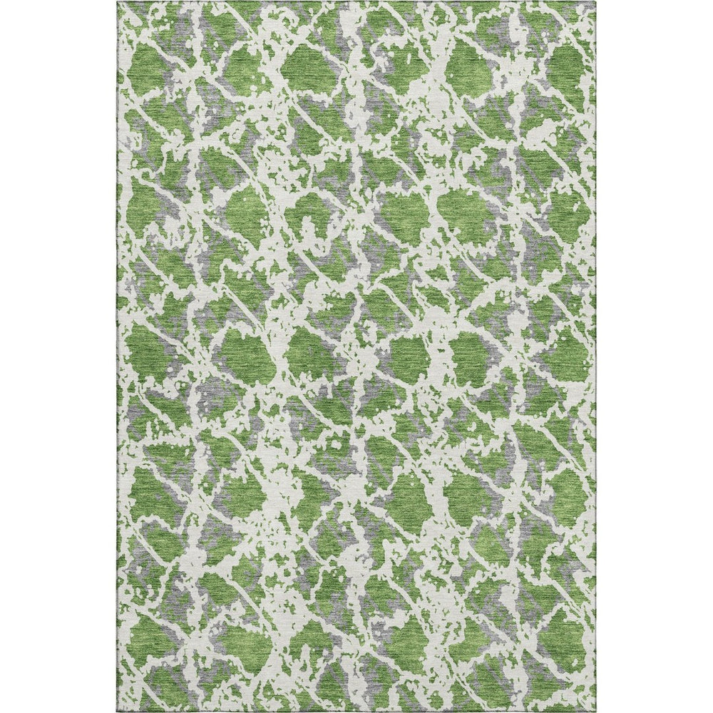 HomeRoots 9' X 12' Abstract Washable Area Rug in Green, Gray & Ivory - Durable, UV-Protected & Easy Care! 676655