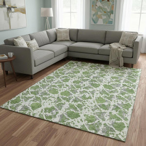 HomeRoots 10' Washable Abstract Area Rug in Green, Gray & Ivory - UV Protected, Stain Resistant for Family Living 676656