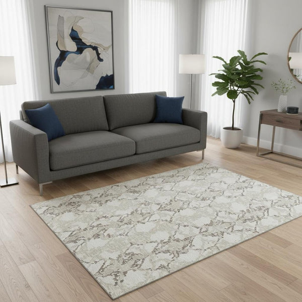 HomeRoots 5' X 8' Modern Abstract Washable Area Rug in Ivory Taupe & Beige with UV Protection for Homes 676658