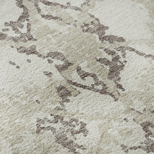 HomeRoots 8' Ivory Taupe and Beige Abstract Washable Round Rug – Stain Resistant & UV Protected for Modern Homes 676659