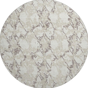 HomeRoots 8' Ivory Taupe and Beige Abstract Washable Round Rug – Stain Resistant & UV Protected for Modern Homes 676659