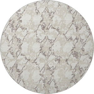HomeRoots 8' Ivory Taupe and Beige Abstract Washable Round Rug – Stain Resistant & UV Protected for Modern Homes 676659