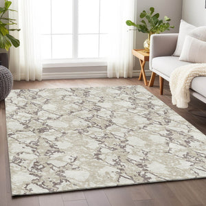 HomeRoots 10' X 14' Abstract Ivory Taupe Beige Area Rug - Durable, Washable, UV-Protected for Family Spaces 676662