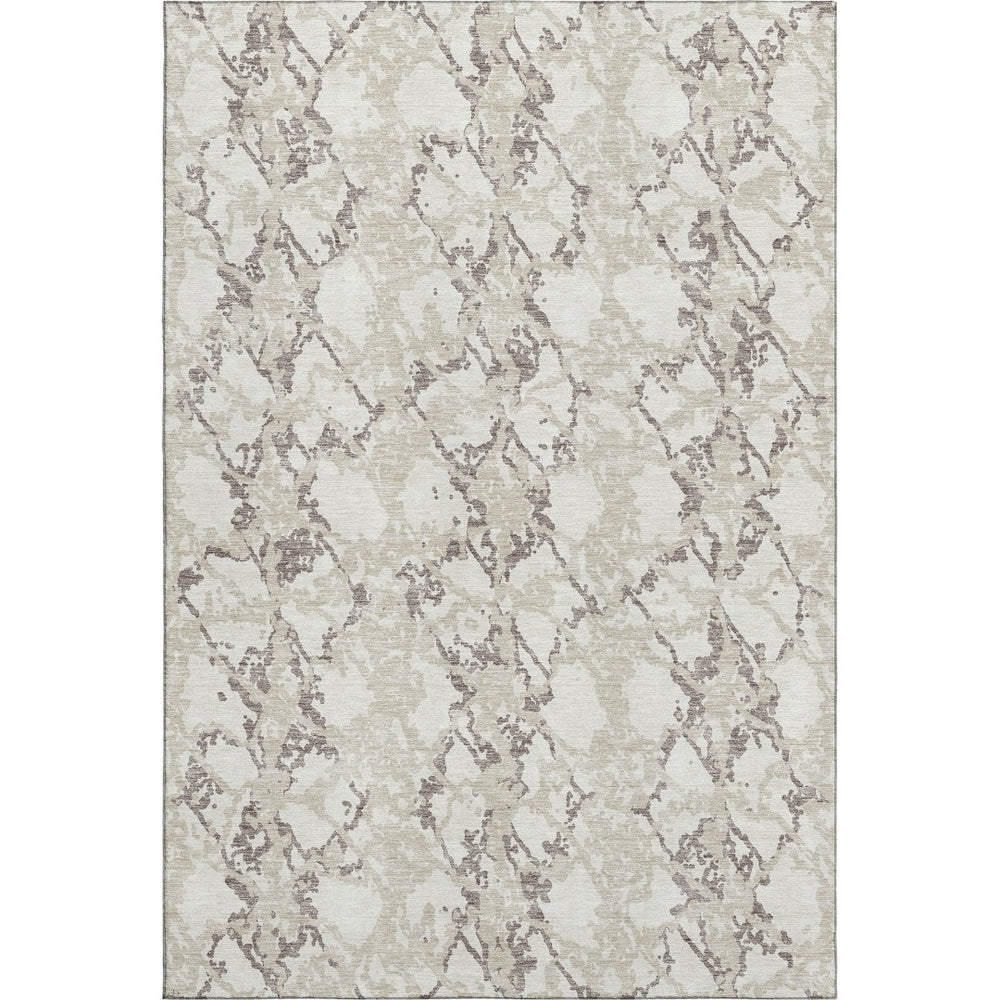 HomeRoots 10' X 14' Abstract Ivory Taupe Beige Area Rug - Durable, Washable, UV-Protected for Family Spaces 676662