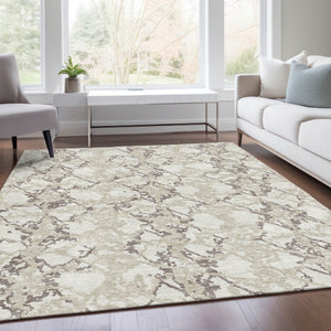 HomeRoots 10' X 14' Abstract Ivory Taupe Beige Area Rug - Durable, Washable, UV-Protected for Family Spaces 676662