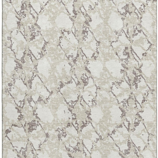 HomeRoots 10' X 14' Abstract Ivory Taupe Beige Area Rug - Durable, Washable, UV-Protected for Family Spaces 676662