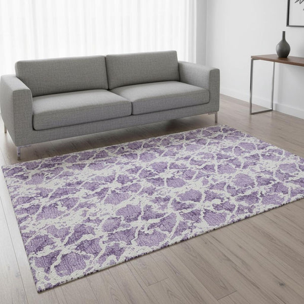 HomeRoots 5' X 8' Contemporary Lilac & Ivory Abstract Area Rug – Washable, UV Protected, Stain Resistant Design 676664