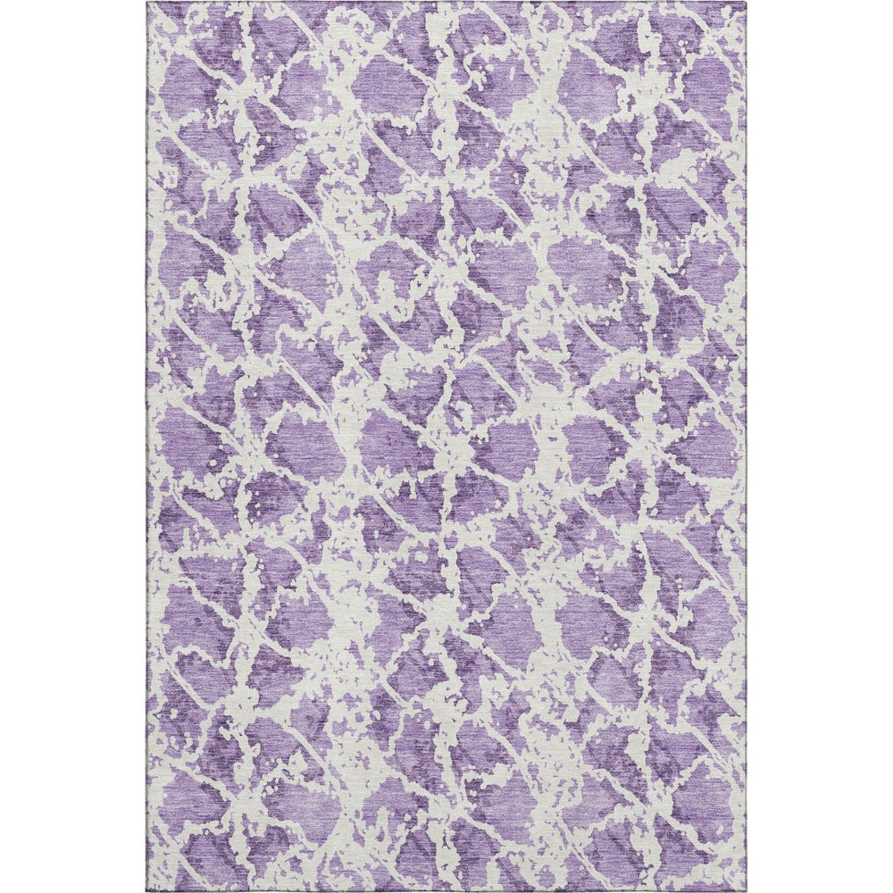 HomeRoots 5' X 8' Contemporary Lilac & Ivory Abstract Area Rug – Washable, UV Protected, Stain Resistant Design 676664