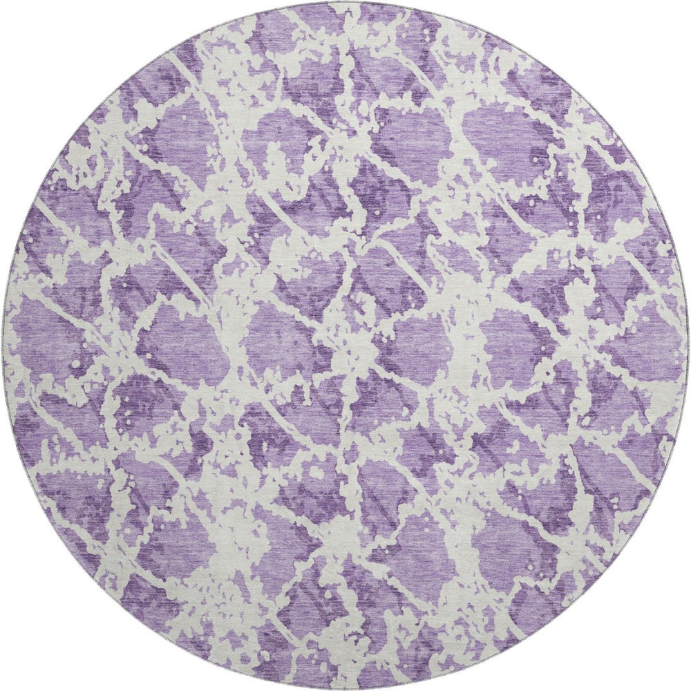 HomeRoots 8' Lilac and Ivory Abstract Round Rug – Washable, UV Protected, Perfect for Modern Living Spaces 676665