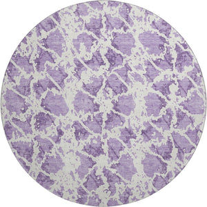 HomeRoots 8' Lilac and Ivory Abstract Round Rug – Washable, UV Protected, Perfect for Modern Living Spaces 676665