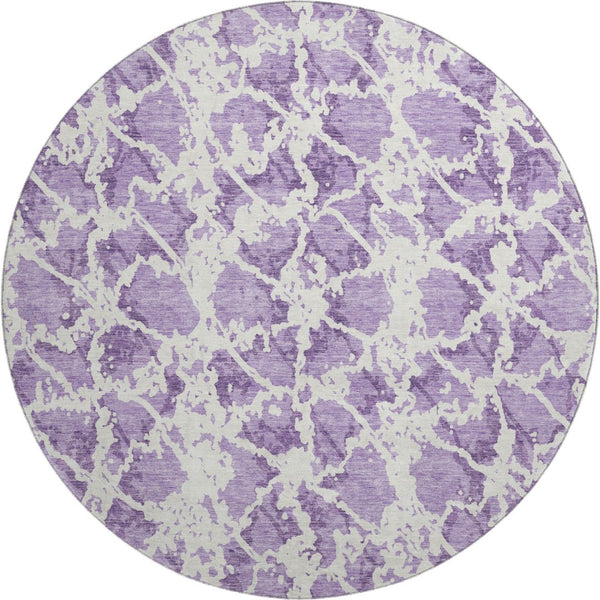 HomeRoots 8' Lilac and Ivory Abstract Round Rug – Washable, UV Protected, Perfect for Modern Living Spaces 676665