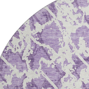 HomeRoots 8' Lilac and Ivory Abstract Round Rug – Washable, UV Protected, Perfect for Modern Living Spaces 676665