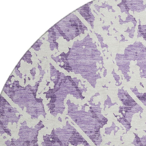 HomeRoots 8' Lilac and Ivory Abstract Round Rug – Washable, UV Protected, Perfect for Modern Living Spaces 676665