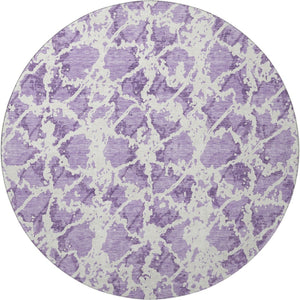 HomeRoots 8' Lilac and Ivory Abstract Round Rug – Washable, UV Protected, Perfect for Modern Living Spaces 676665
