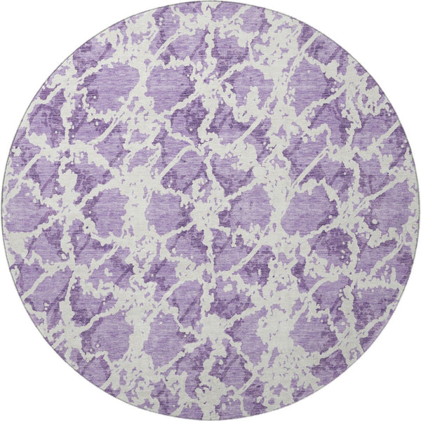 HomeRoots 8' Lilac and Ivory Abstract Round Rug – Washable, UV Protected, Perfect for Modern Living Spaces 676665