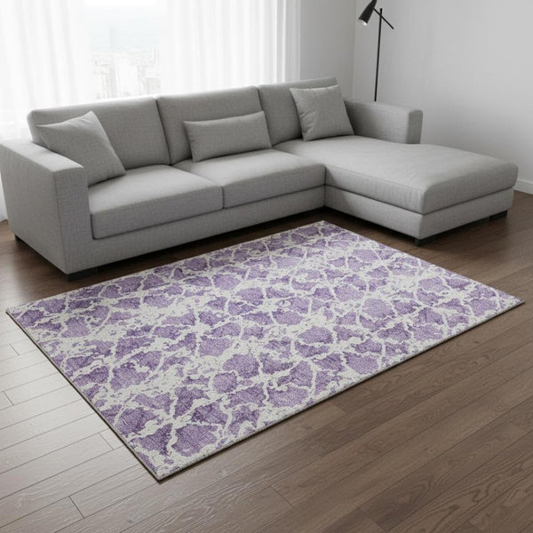 HomeRoots 8' X 10' Lilac & Ivory Abstract Area Rug – Washable, UV-Protected, Stain-Resistant for Easy Care! 676666
