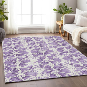 HomeRoots 8' X 10' Lilac & Ivory Abstract Area Rug – Washable, UV-Protected, Stain-Resistant for Easy Care! 676666