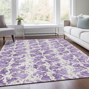 HomeRoots 8' X 10' Lilac & Ivory Abstract Area Rug – Washable, UV-Protected, Stain-Resistant for Easy Care! 676666