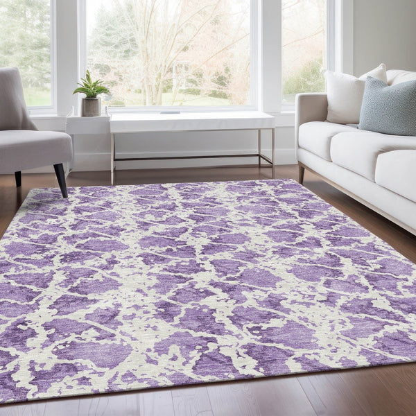 HomeRoots 8' X 10' Lilac & Ivory Abstract Area Rug – Washable, UV-Protected, Stain-Resistant for Easy Care! 676666