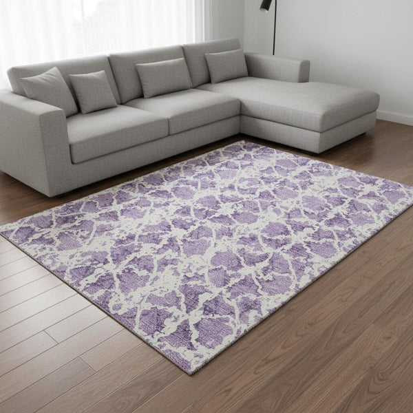 HomeRoots 9' X 12' Lilac & Ivory Abstract Washable Area Rug - Modern Style with UV Protection for Busy Homes 676667