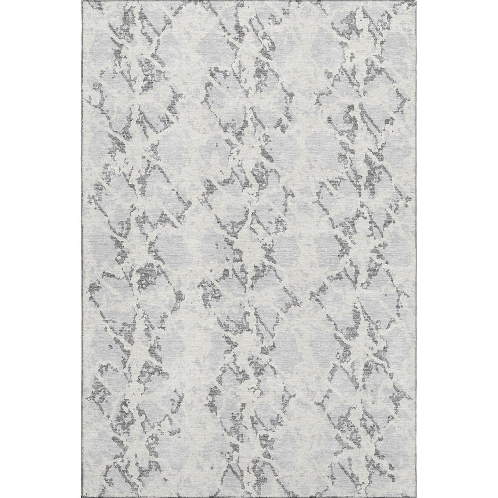 HomeRoots 5' X 8' Silver Gray and Ivory Abstract Area Rug – Washable, UV Protected, Ideal for Modern Living Spaces 676670