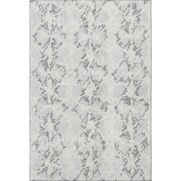 HomeRoots 5' X 8' Silver Gray and Ivory Abstract Area Rug – Washable, UV Protected, Ideal for Modern Living Spaces 676670