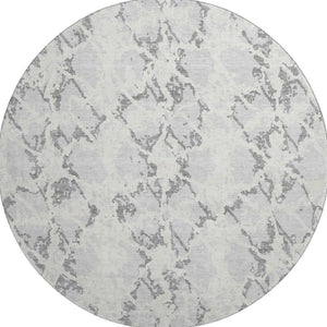 HomeRoots 8' Stylish Silver Gray and Ivory Abstract Washable Round Rug with UV Protection for High-Traffic Areas 676671