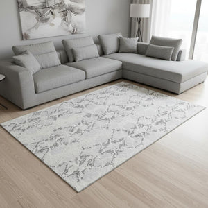 HomeRoots 8' X 10' Stylish Silver Gray & Ivory Abstract Washable Area Rug with UV Protection & Durability 676672
