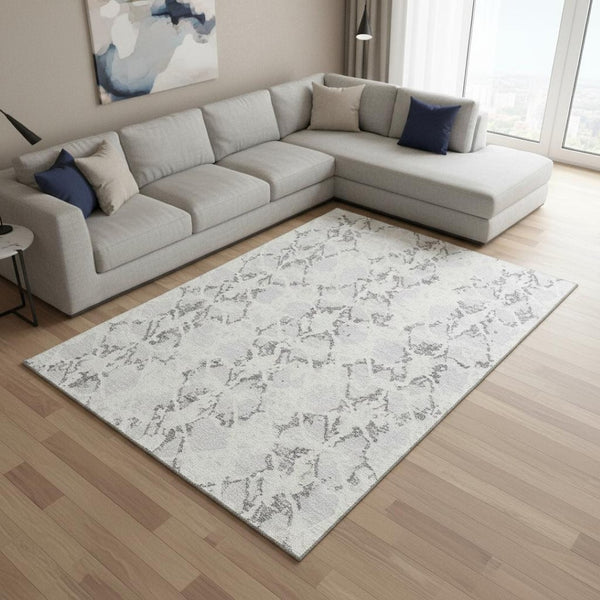 HomeRoots 9' X 12' Silver Gray & Ivory Abstract Area Rug – Stain Resistant, UV Protected, Modern Elegance 676673