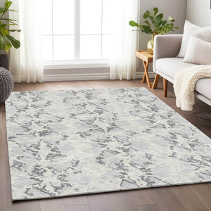 HomeRoots 9' X 12' Silver Gray & Ivory Abstract Area Rug – Stain Resistant, UV Protected, Modern Elegance 676673