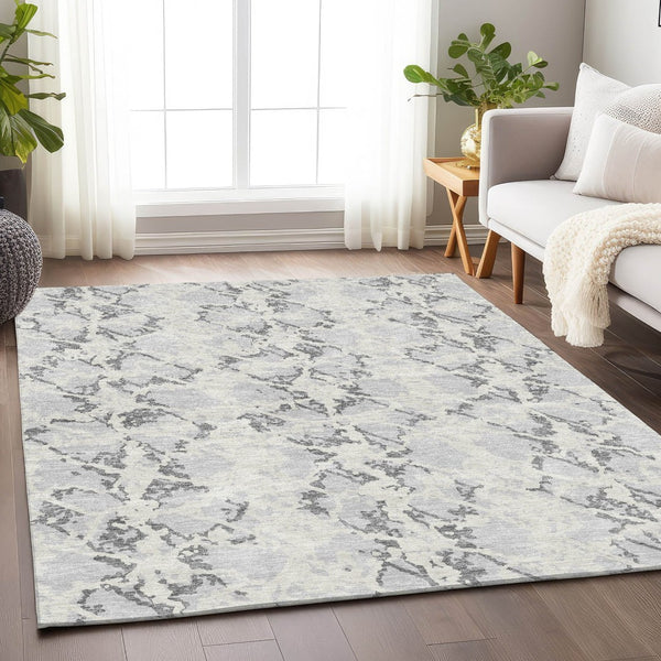HomeRoots 9' X 12' Silver Gray & Ivory Abstract Area Rug – Stain Resistant, UV Protected, Modern Elegance 676673