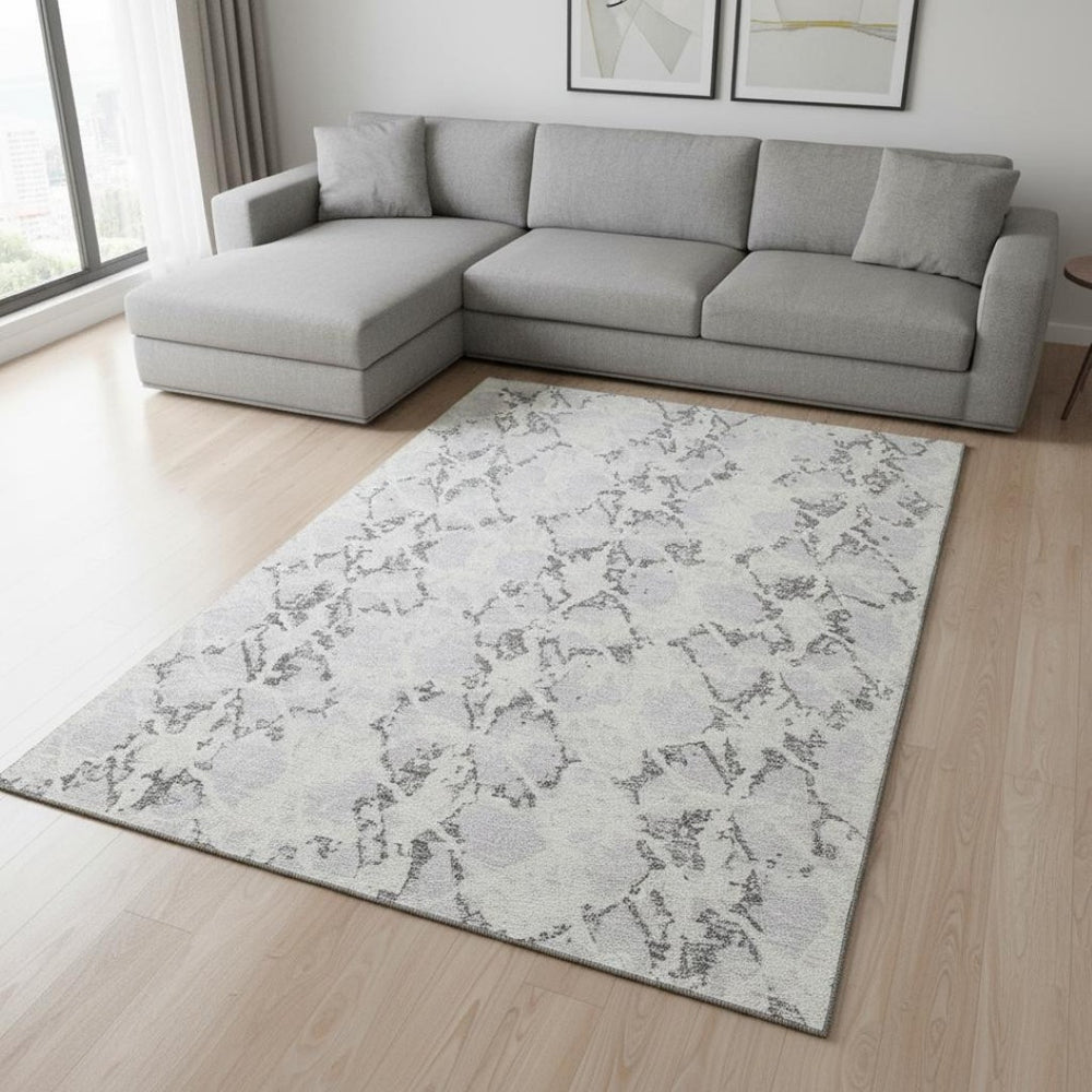 HomeRoots 10' Contemporary Silver Gray & Ivory Abstract Washable Area Rug with UV Protection & Style Boost 676674