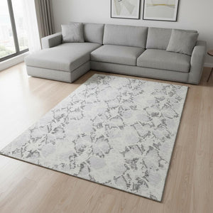 HomeRoots 10' Contemporary Silver Gray & Ivory Abstract Washable Area Rug with UV Protection & Style Boost 676674