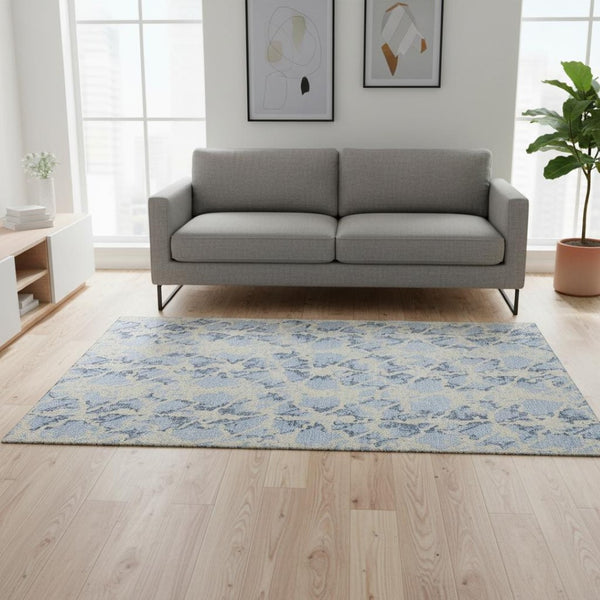 HomeRoots 5' X 8' Sky Blue & Ivory Abstract Washable Rug - Durable, UV Protected, Stain Resistant for Stylish Homes 676676