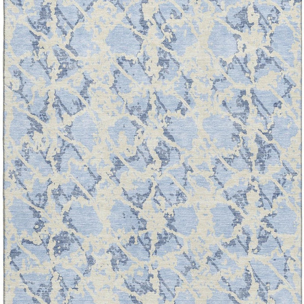HomeRoots 5' X 8' Sky Blue & Ivory Abstract Washable Rug - Durable, UV Protected, Stain Resistant for Stylish Homes 676676
