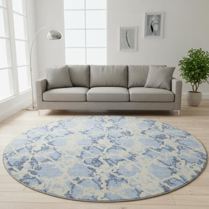 HomeRoots 8' Sky Blue and Ivory Abstract Rug – Washable, UV Protected, Stylish & Stain-Resistant for Any Space 676677